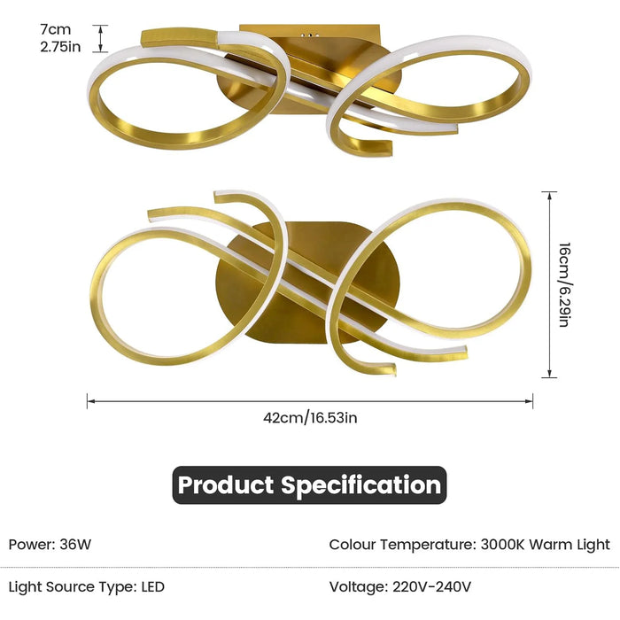Modern Ceiling Light – 36W Gold Surface-Mounted Fixture with Warm White LED - Samanta Factory
