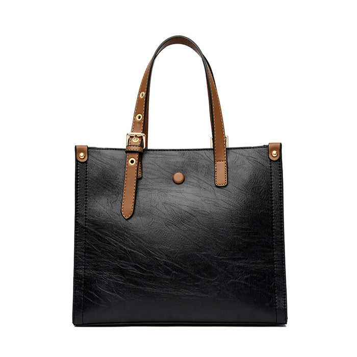 Women’s Leather Handbag – Vintage Casual Tote with Zipper & Hasp Closure - Samanta Factory