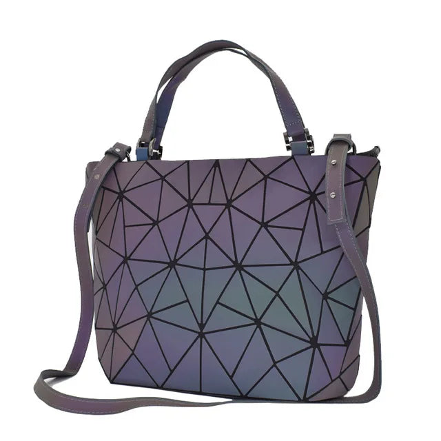 Shimmering PU Fold-Over Shoulder Bag – Futuristic Geometric Design for Women - Samanta Factory