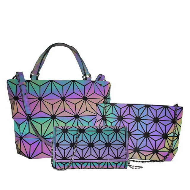 Shimmering PU Fold-Over Shoulder Bag – Futuristic Geometric Design for Women - Samanta Factory