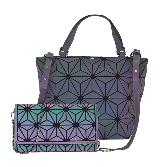 Shimmering PU Fold-Over Shoulder Bag – Futuristic Geometric Design for Women - Samanta Factory
