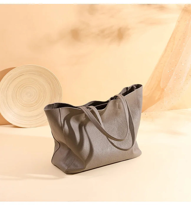 Genuine Leather Casual Tote – Soft, Versatile Design for Women - Samanta Factory