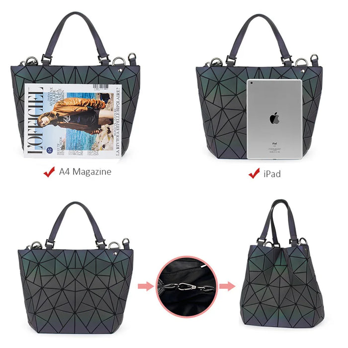 Shimmering PU Fold-Over Shoulder Bag – Futuristic Geometric Design for Women - Samanta Factory