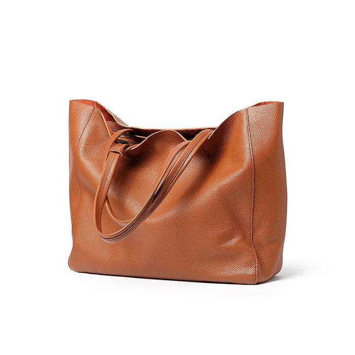 Genuine Leather Casual Tote – Soft, Versatile Design for Women - Samanta Factory