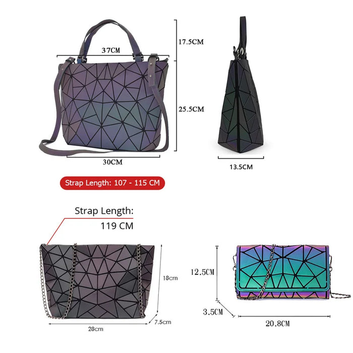 Shimmering PU Fold-Over Shoulder Bag – Futuristic Geometric Design for Women - Samanta Factory