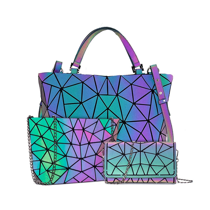Shimmering PU Fold-Over Shoulder Bag – Futuristic Geometric Design for Women - Samanta Factory