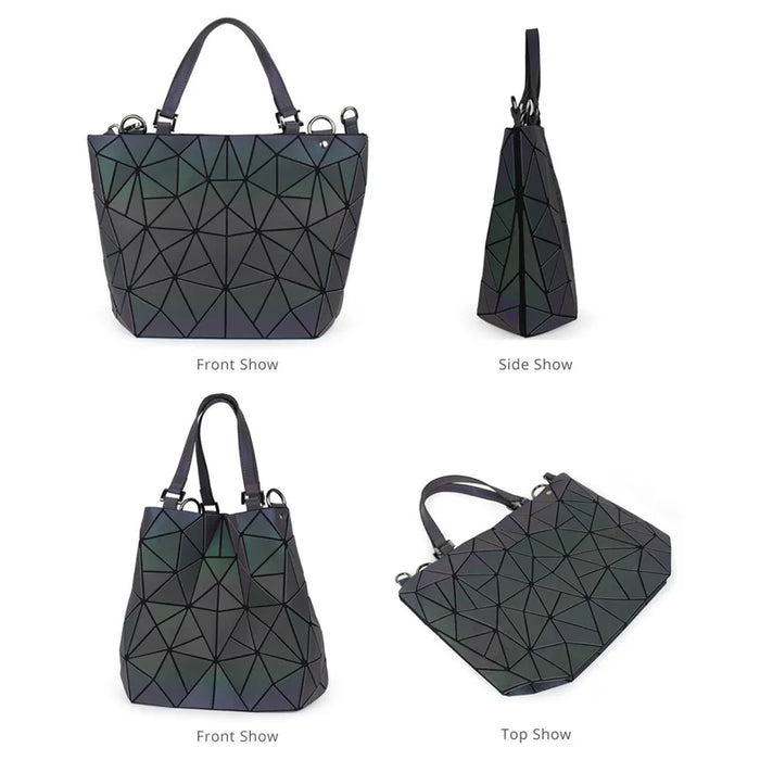 Shimmering PU Fold-Over Shoulder Bag – Futuristic Geometric Design for Women - Samanta Factory