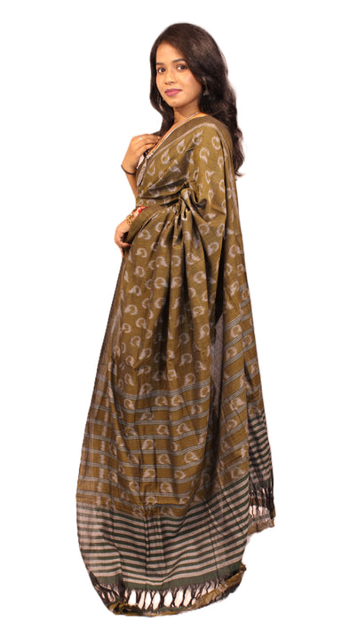 Khandua Cotton Saree – Traditional Ikat Weave with Cultural Motifs