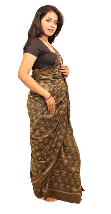 Khandua Cotton Saree – Traditional Ikat Weave with Cultural Motifs
