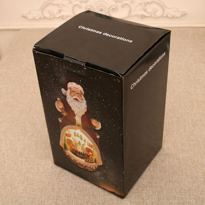 Lighted Christmas Cabin Music Box – LED Santa & Snowman Decoration with Rotating Train