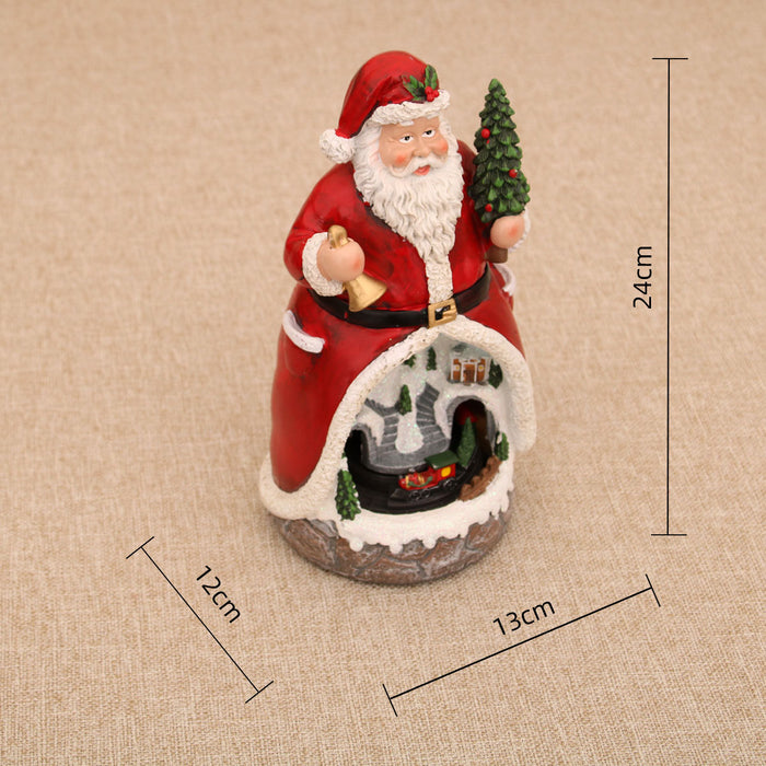 Lighted Christmas Cabin Music Box – LED Santa & Snowman Decoration with Rotating Train