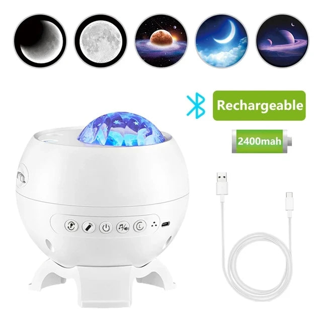 Galaxy Light Projector – 360° Dream Aurora Star & Moon Lamp with Bluetooth, White Noise & Rechargeable Battery - Samanta Factory
