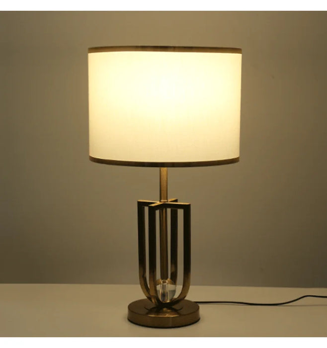 European-Style Bedside Table Lamp – Fabric Shade with Crystal Accent