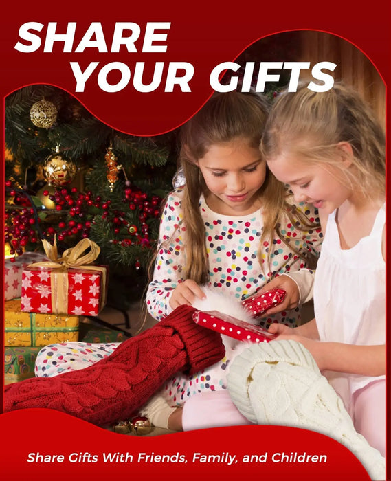 Personalised Christmas Stockings – Knitted Design with Wooden Name Tags