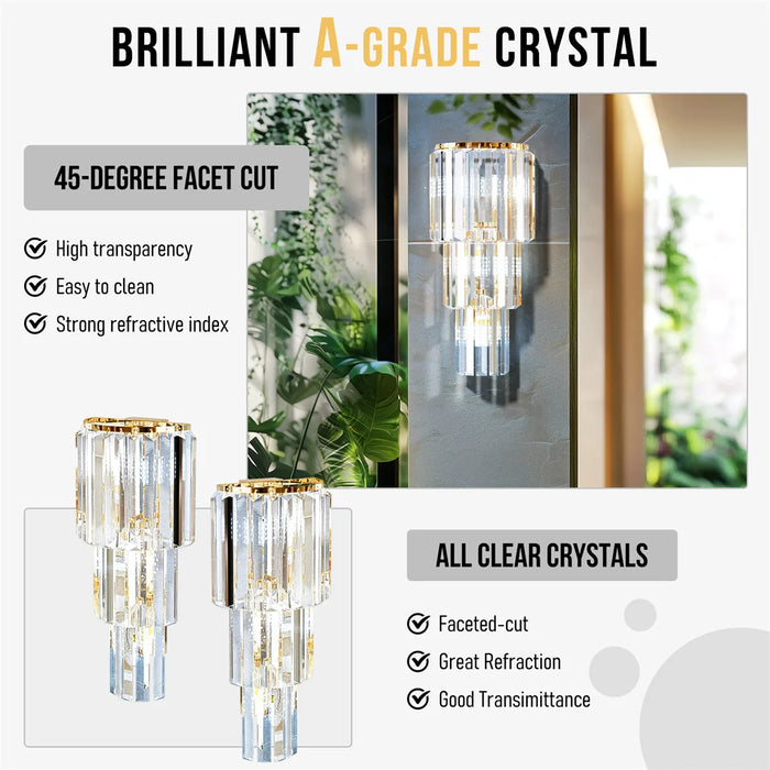 Crystal Wall Sconce – Luxurious 3- or 5-Tier LED Lighting with Gold Finish