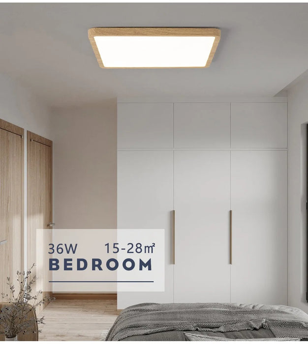 Smart LED Ceiling Light – Wood Grain Design with App & Remote Control