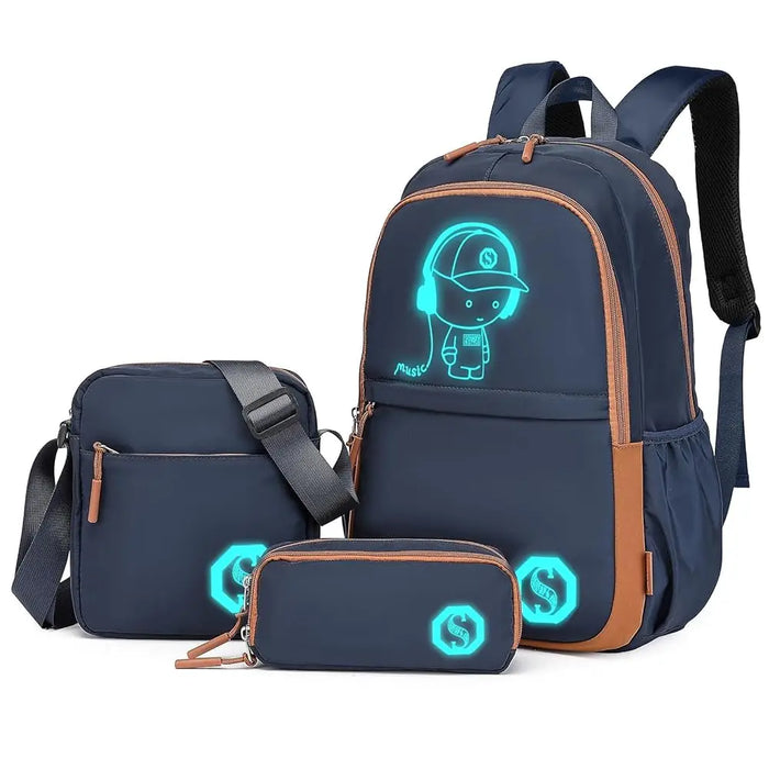 Luminous School Backpack Set – 3-in-1 Glow-in-the-Dark Bag with Laptop Compartment & Accessories - Samanta Factory