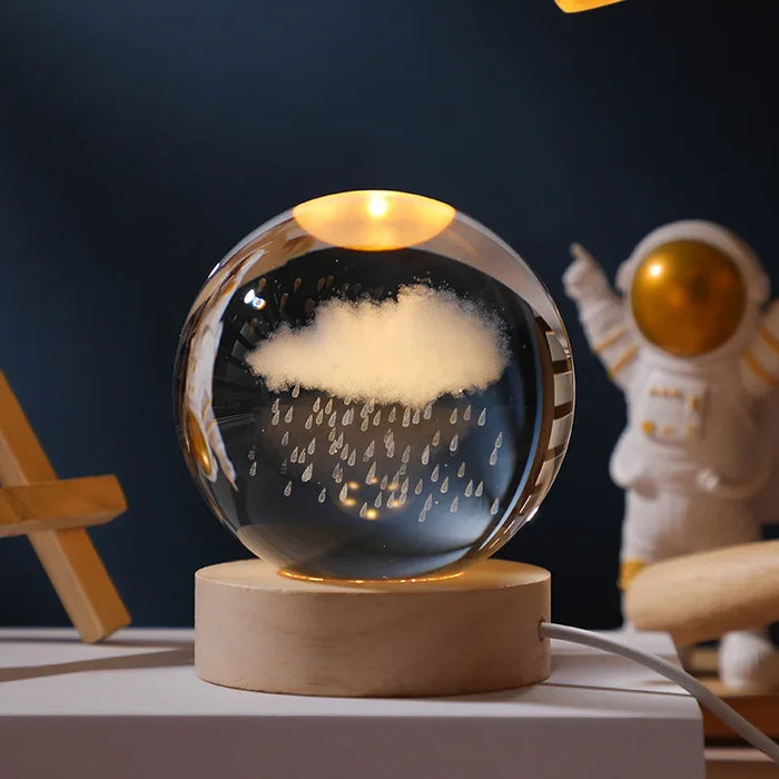 3D Crystal Solar System Night Light – Laser-Engraved Planet Globe with Wooden Base