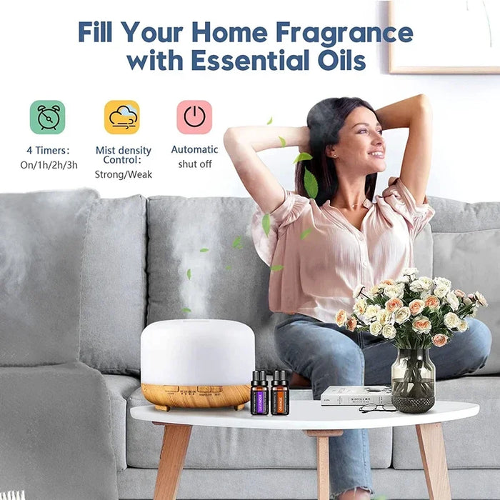 Aroma Diffuser – Compact Wood Grain Design with 7-Color Night Light - Samanta Factory