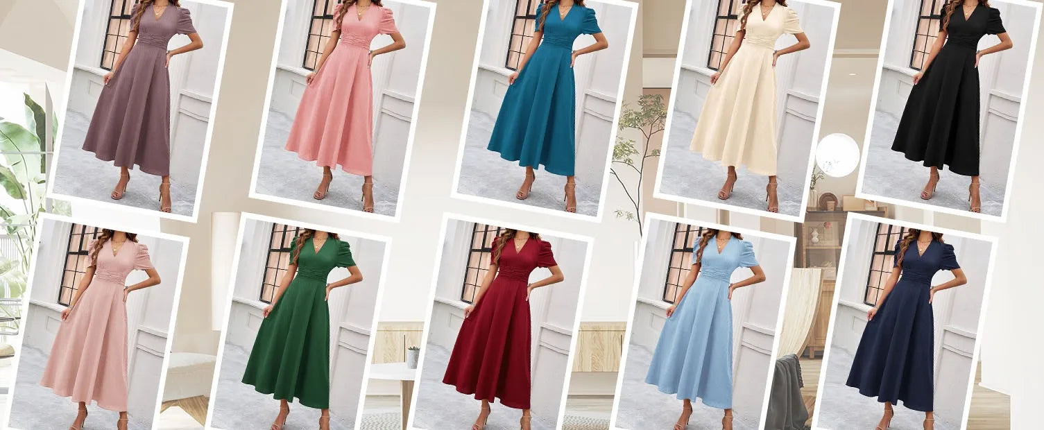 Junior Y2K Midi Dress – Puff Sleeves & Slim A-Line Silhouette - Samanta Factory