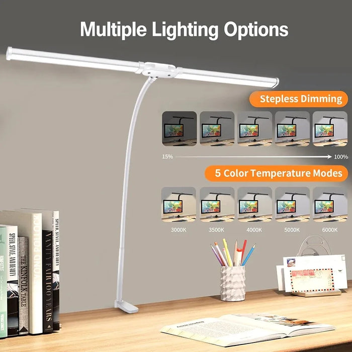 Double-Head LED Desk Lamp – Wide, Adjustable Lighting with 10 Brightness Levels - Samanta Factory
