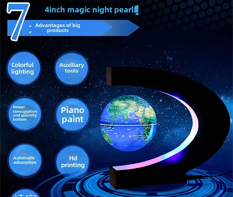 Magnetic Levitating Globe – 4-Inch Floating Earth with LED Light for Home & Office Decor - Samanta Factory