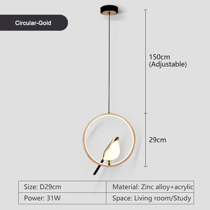 Bird Pendant Light – Modern Gold & Silver Hanging Lamp with Rotatable Magpie Design - Samanta Factory