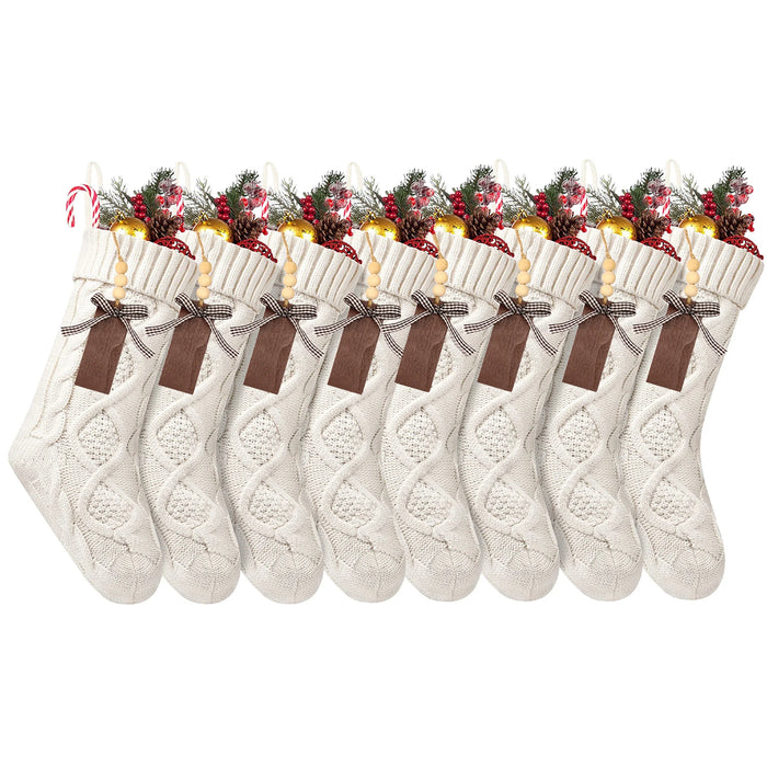 Personalised Christmas Stockings – Knitted Design with Wooden Name Tags