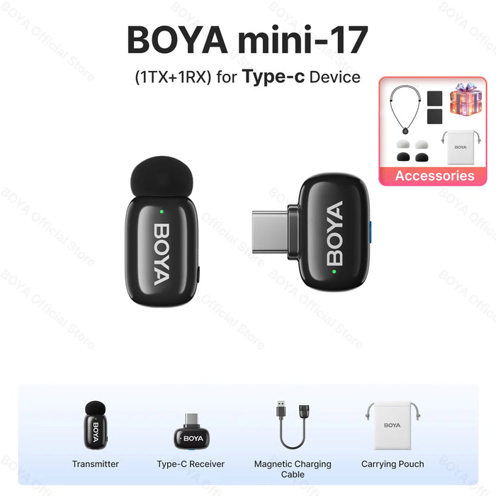 BOYA Mini Wireless Microphone – 2.4GHz Lavalier Mic with Charging Case for iPhone & Android - Samanta Factory