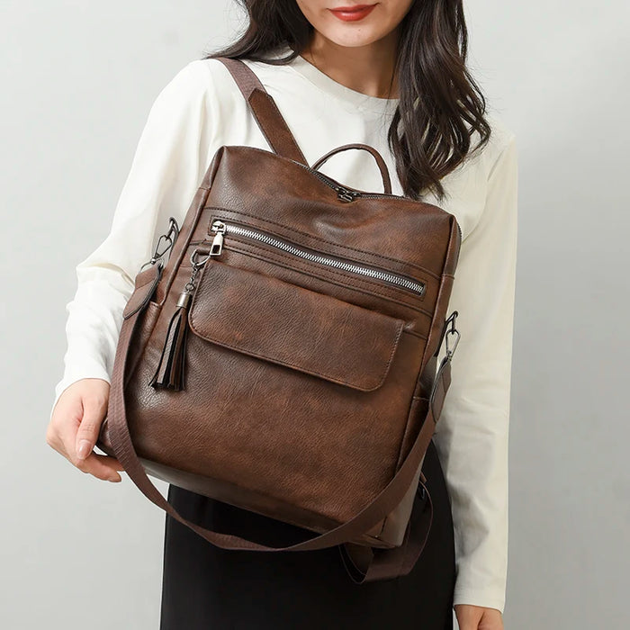 Compact PU Softback Backpack – Fashionable Tassel Design for Women - Samanta Factory