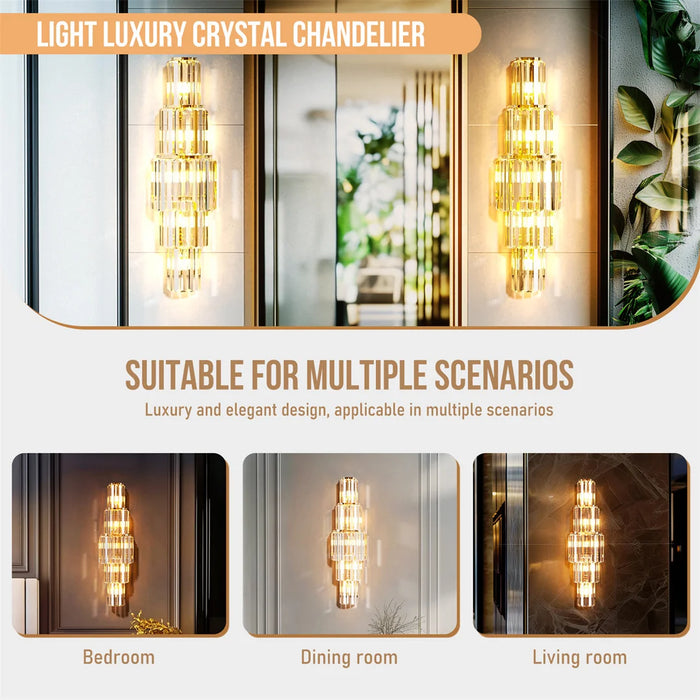 Crystal Wall Sconce – Luxurious 3- or 5-Tier LED Lighting with Gold Finish