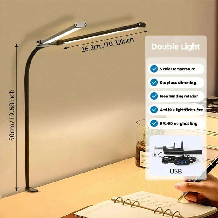 Double-Head LED Desk Lamp – Wide, Adjustable Lighting with 10 Brightness Levels - Samanta Factory