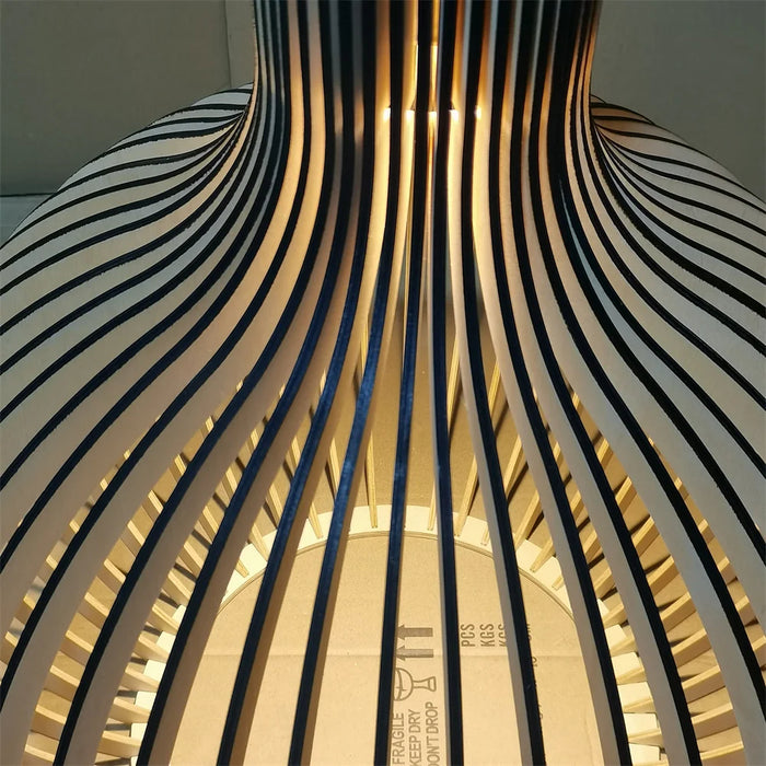 Modern Wooden Pendant Light – LED Cord Hanging Lamp with Polished Chrome Finish