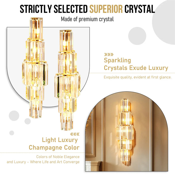 Crystal Wall Sconce – Luxurious 3- or 5-Tier LED Lighting with Gold Finish