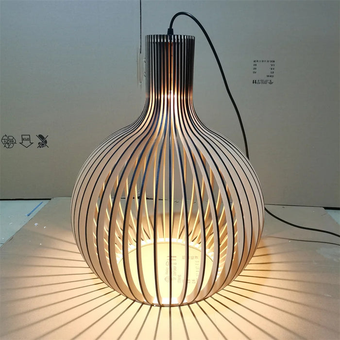 Modern Wooden Pendant Light – LED Cord Hanging Lamp with Polished Chrome Finish