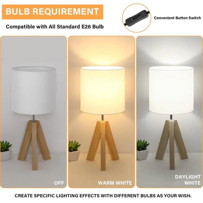 Wooden Tripod Floor Lamp – Hand-Knitted Fabric Shade with E26 Dimmable LED - Samanta Factory