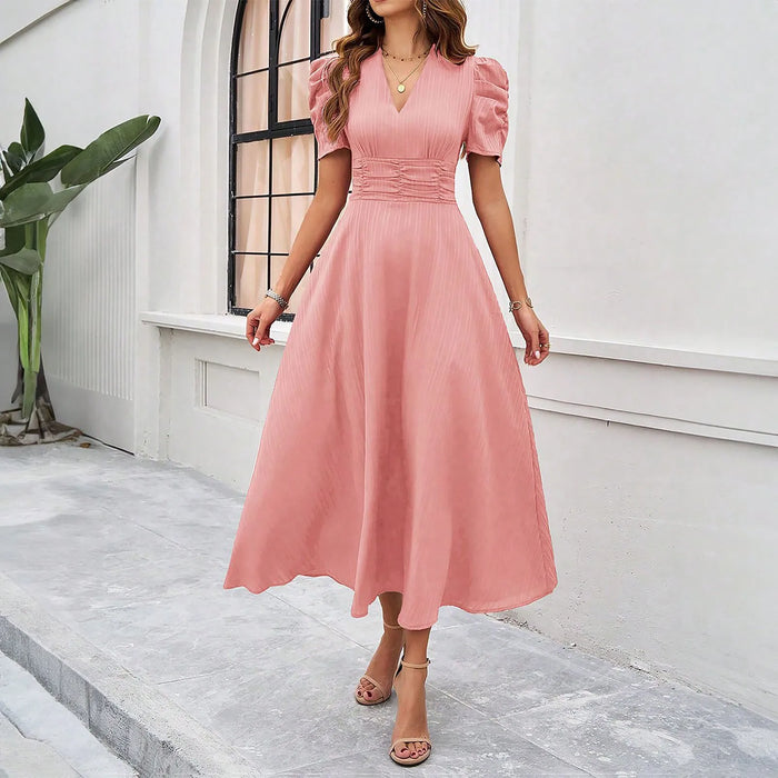 Junior Y2K Midi Dress – Puff Sleeves & Slim A-Line Silhouette - Samanta Factory