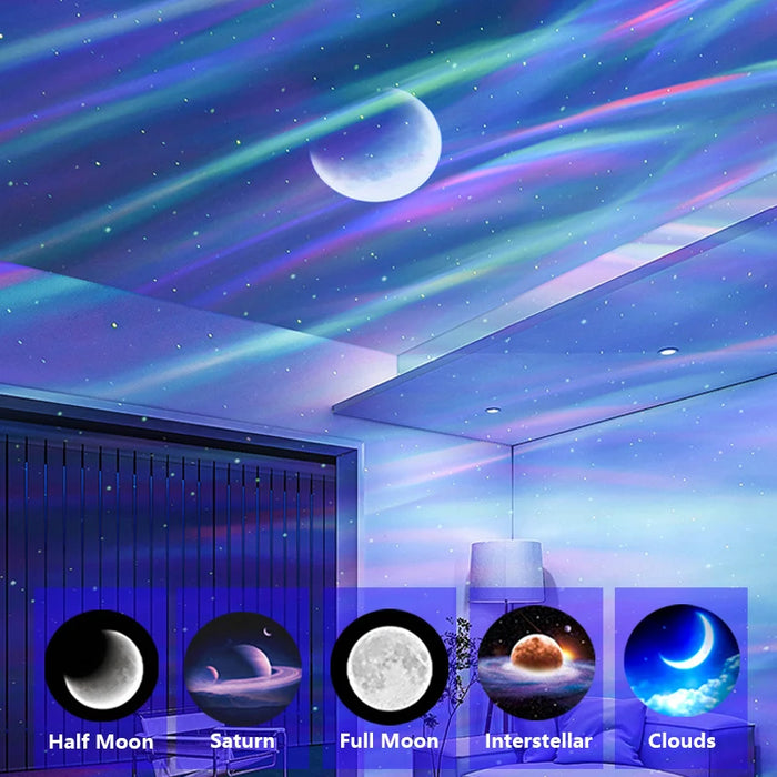 Galaxy Light Projector – 360° Dream Aurora Star & Moon Lamp with Bluetooth, White Noise & Rechargeable Battery - Samanta Factory