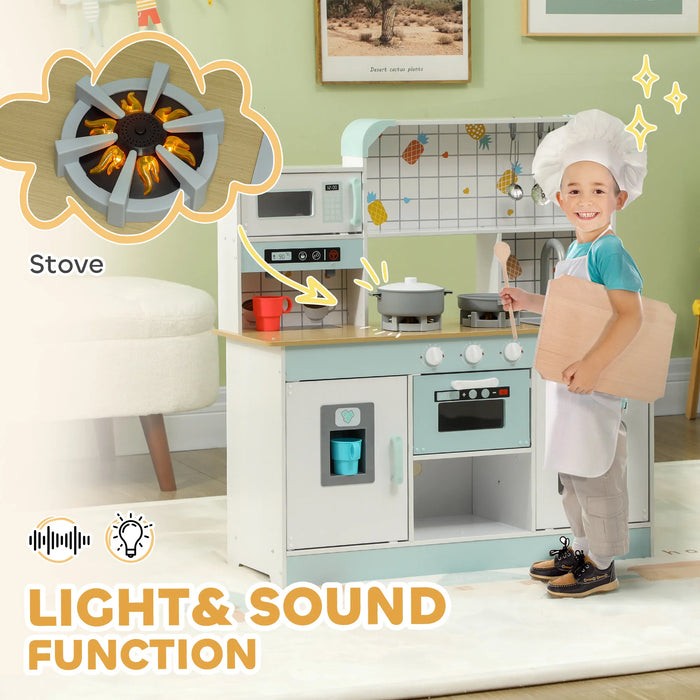 Kids Wooden Play Kitchen Set – Realistic Toddler Kitchen with Lights, Sounds & Accessorie - Samanta Factory