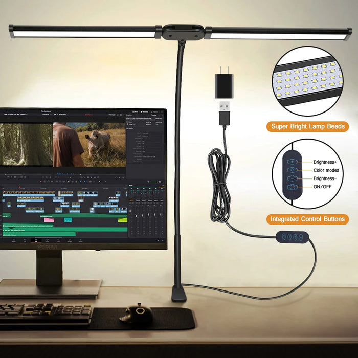 Double-Head LED Desk Lamp – Wide, Adjustable Lighting with 10 Brightness Levels - Samanta Factory