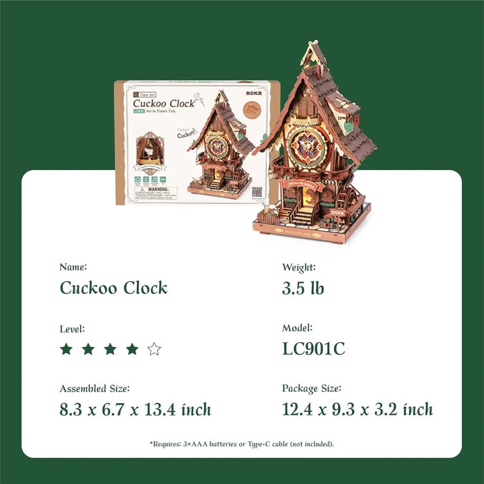 Wooden Cuckoo Clock 3D Puzzle – Light-Up Fairy Treehouse with Moving Bird & LED Lights
