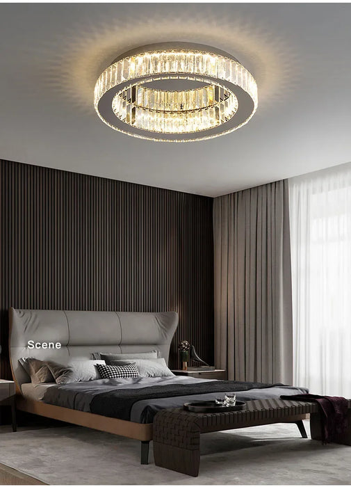 Modern Crystal Chandelier – Remote-Controlled LED Pendant Light for Living & Dining Rooms