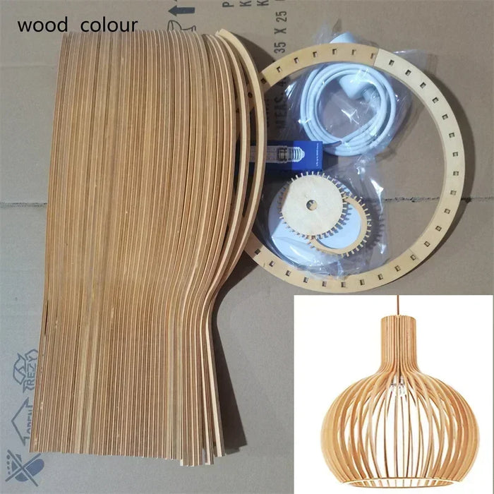 Modern Wooden Pendant Light – LED Cord Hanging Lamp with Polished Chrome Finish