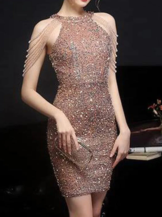 Sequin Mini Dress – Halter Neck & Slim Fit - Samanta Factory