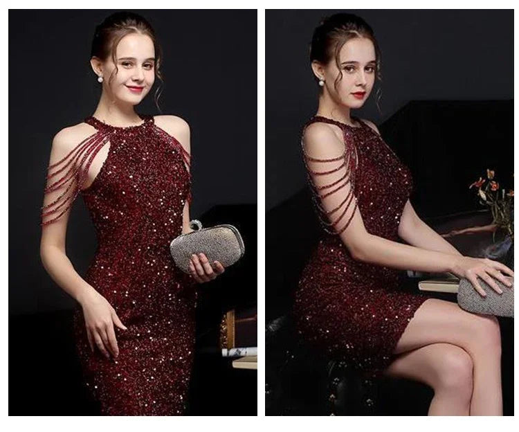 Sequin Mini Dress – Halter Neck & Slim Fit - Samanta Factory