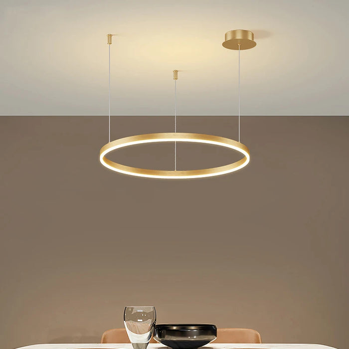 Modern LED Pendant Light – Gold Aluminum Chandelier with Remote Control - Samanta Factory