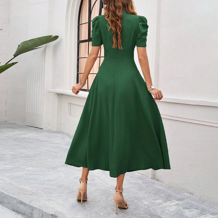 Junior Y2K Midi Dress – Puff Sleeves & Slim A-Line Silhouette - Samanta Factory