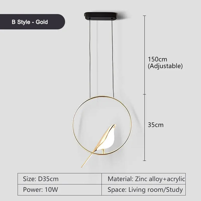 Bird Pendant Light – Modern Gold & Silver Hanging Lamp with Rotatable Magpie Design - Samanta Factory