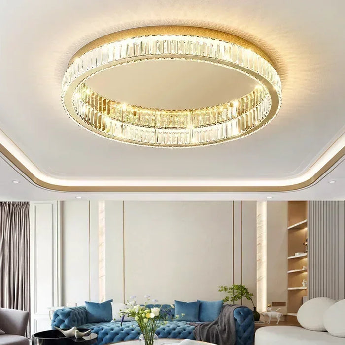 Modern Crystal Chandelier – Remote-Controlled LED Pendant Light for Living & Dining Rooms