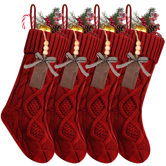 Personalised Christmas Stockings – Knitted Design with Wooden Name Tags